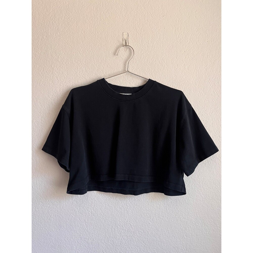 Zara Cotton Boxy Crop Tee in Black Size MEDIUM